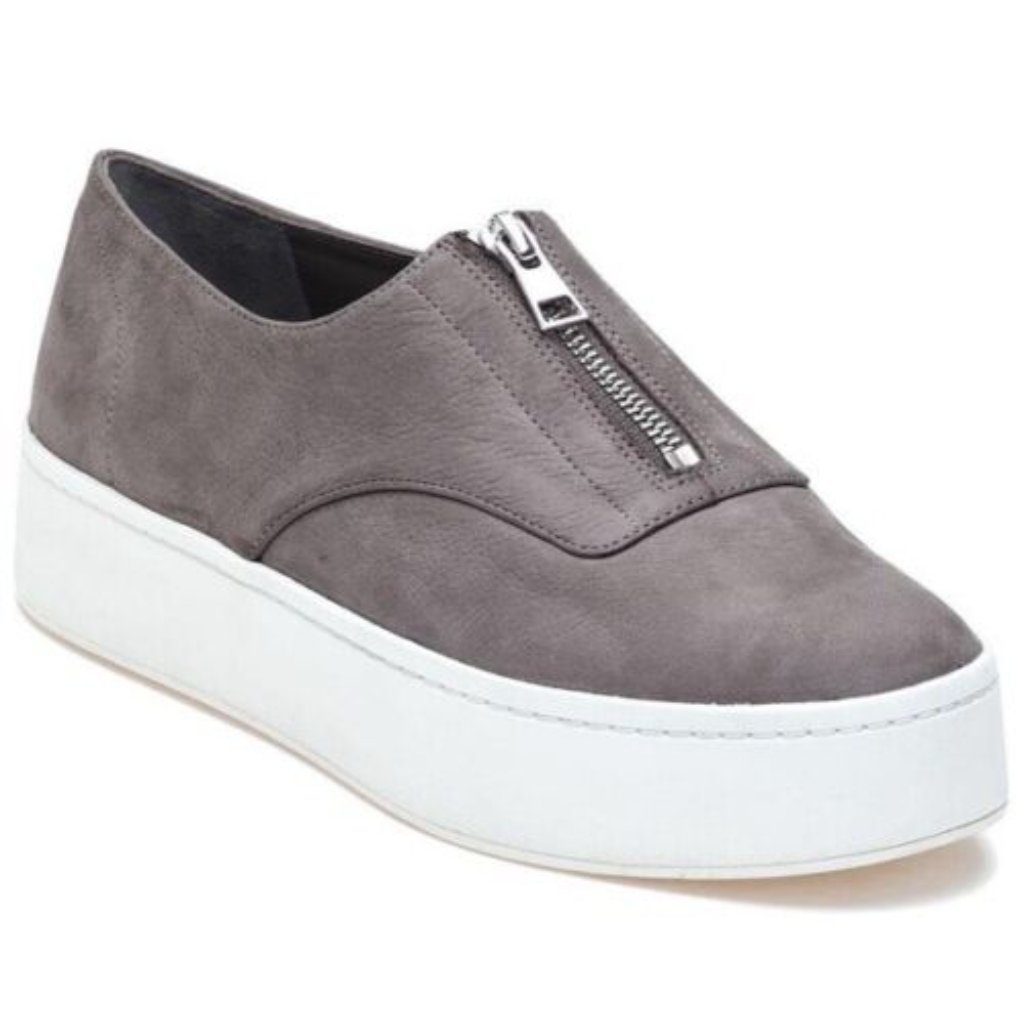 Vince Platform Zipfront Sneaker Gray Nubuckleather Slipon Walking Shoe Us8/Eur38